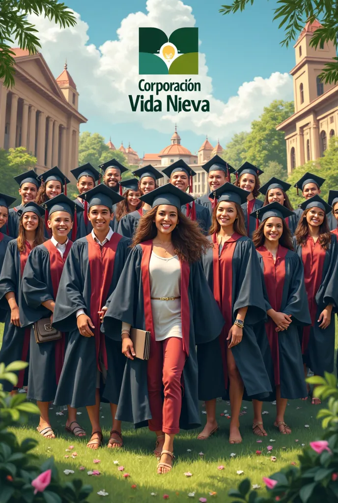 Create me an image of graduating students that says the logo, Corporación Vida Nueva 