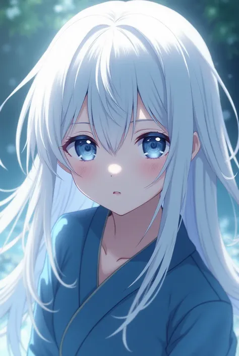 A boy anime character, white hair, long hair,  straight hair, blue eyes, beautiful, design,  Japanese anime .