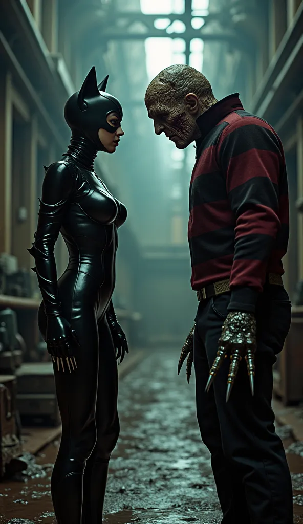 catwomen and freedy krueger posing at each other