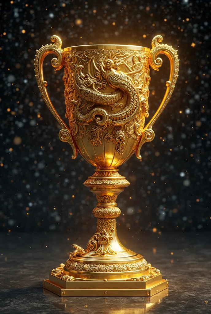 Golden trophy cup with night fury name 