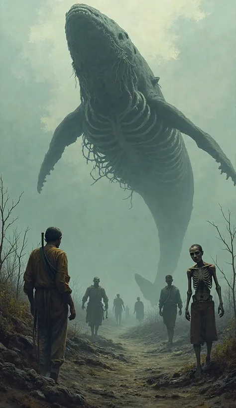 japanese people suffering from famine and disease with the appearance of the skeleton whale