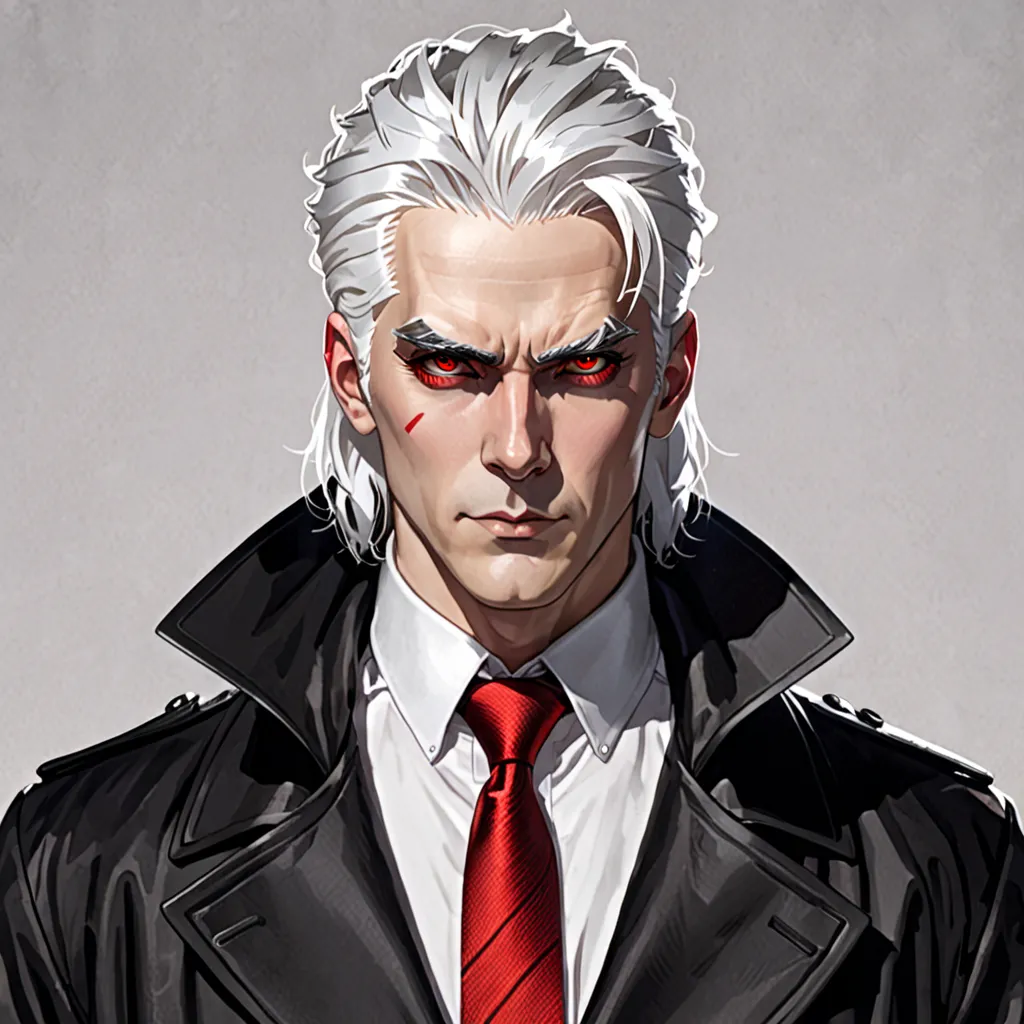  Character Icon　White hair, red eyes　black coat　bandage　Pale white man 　Barbecuit Bar