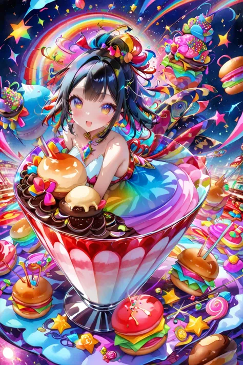 * Basics:
   * Japanese woman in her 20s with short black shaggy hair
   * Jewel Fruit Parfait, colorful, exhaustive, Dessert
   * Flying Hamburgers, huge, Fantasy, Night Sky
   * Kaleidoscopic Candy, Abstract, Gloss, Macro
 * Add element :
   * Jewel Frui...