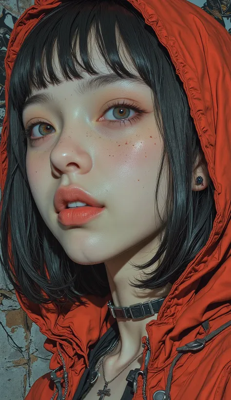 taken from below、There is a picture of Little Red Riding Hood, Inspired by Katsuhiro Otomo , otomo katsuhiro style, by Otomo Katsuhiro, Katsuhiro Otomo style, Artist: Otomo Katsuhiro, Dynamic Guidance Art, Dynamic Guidance Artwork, Otomo Katsuhiro、