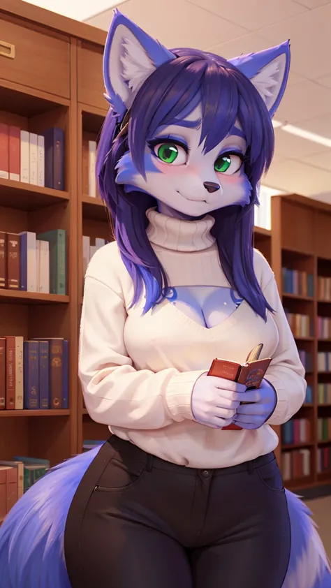 a portrait of   ((krystal)), Star Fox-Krystal, lovable,   green eyes, ((( Long blue hair 1 .3))),  cleavage, anthro, blurred,  detailed Fluffys fell, detailedes Gesicht, (Fluffy),   1 girl, ,woman, Goth,   green eyes, Undercut, ultra-realistic 8k CG ,  mas...