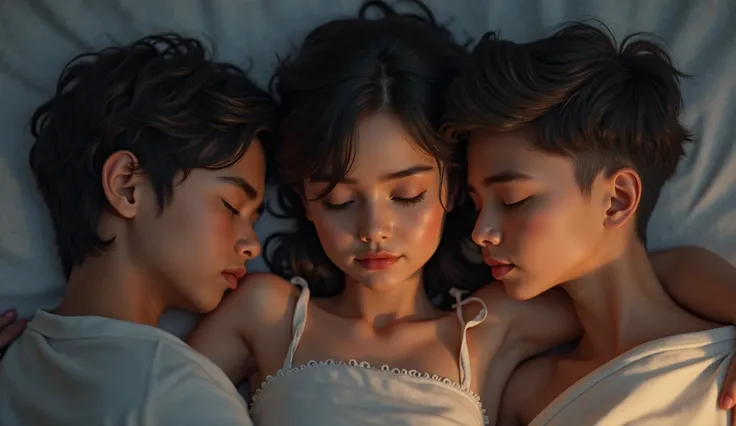 1 pakistani boy and a bangladeshi boy sleep with a girl 
