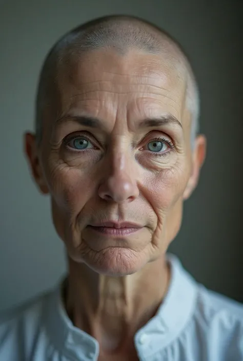 a hairless cancer patient in her forties