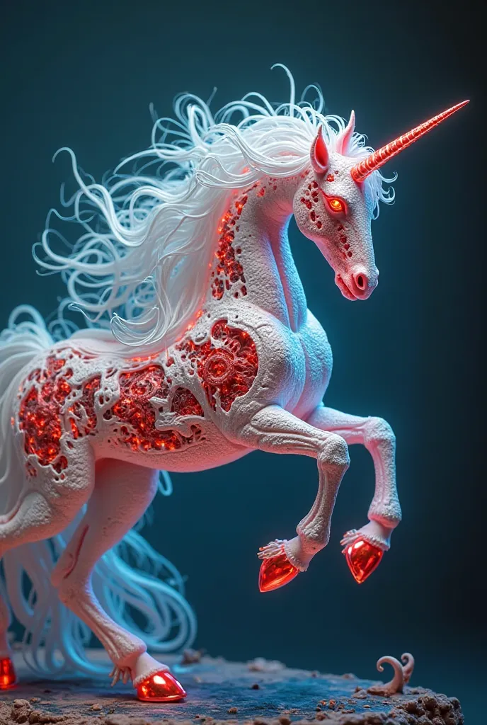 Cinematic Lighting, UHD, masterpiece, [Accurate, Super Detail, highly detailed, high quality, Award-winning, Best Quality, Highest, 16k，Ultra HD，realistic style，Unicorn，Case White.red.Blue Metal Material，Internal mechanical structure visible at joints，Prec...