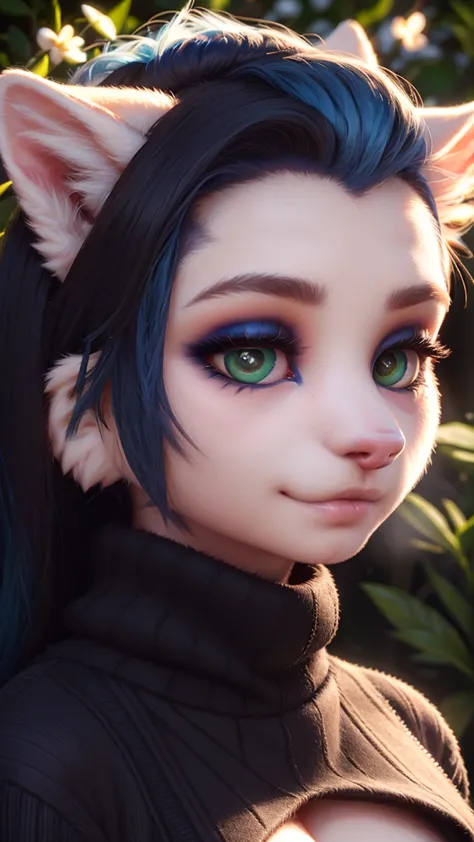 a portrait of   ((krystal)), Star Fox-Krystal, lovable,   green eyes, ((( Long blue hair 1 .3))),  cleavage, anthro, blurred,  detailed Fluffys fell, detailed face, (Fluffy),   1 girl, ,woman, Goth,   green eyes, Undercut, ultra-realistic 8k CG ,  masterpi...