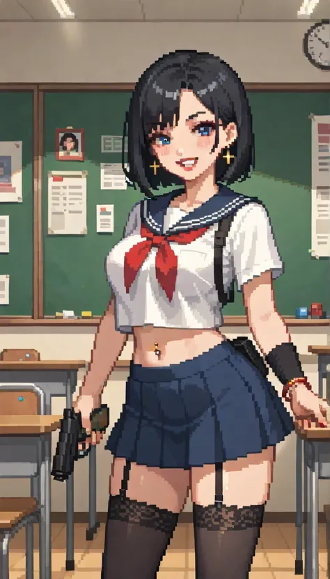 score_9, score_8_up, score_7_up, (1girl), large breast, masterpiece,amazing quality, very aesthetic, fit, gorgeous, high resolution, pixel art, anime picture, absurdes, round perfect breast, evil smile,Sexy woman, MILF, neighbour black hair, sexy eyes, red...