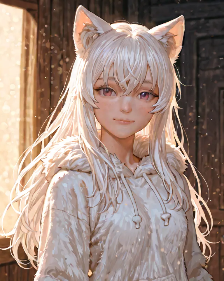 Female Emo、cute、Wolf、 white hair、anime、Face is cat、small breasts、furry、nasal cavity、cute、is cool