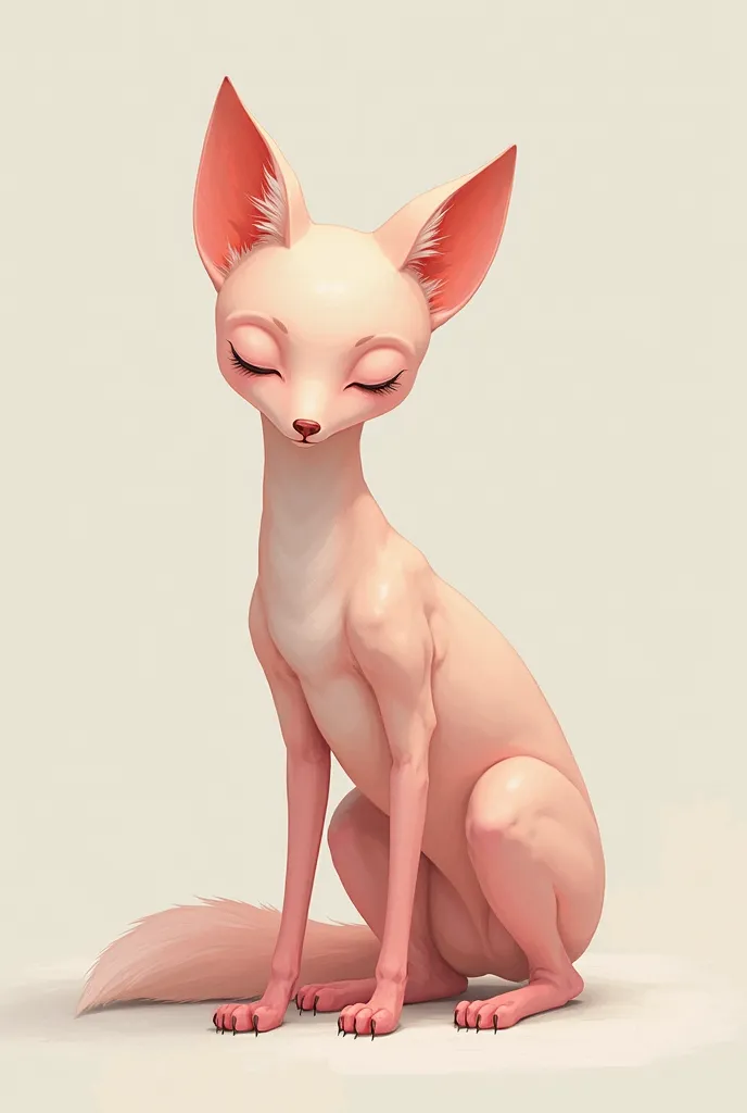 fox completely bald skin soft pink body soft pink female stands on 4 legs