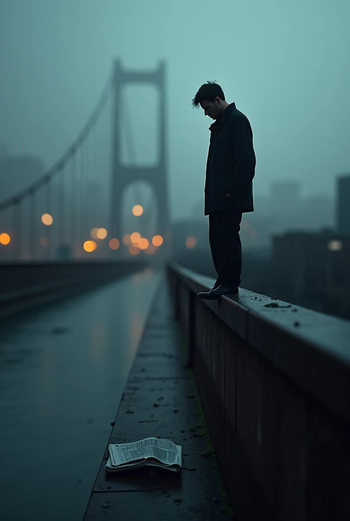 Make a depressed man about to commit suicide by throwing himself a bridge