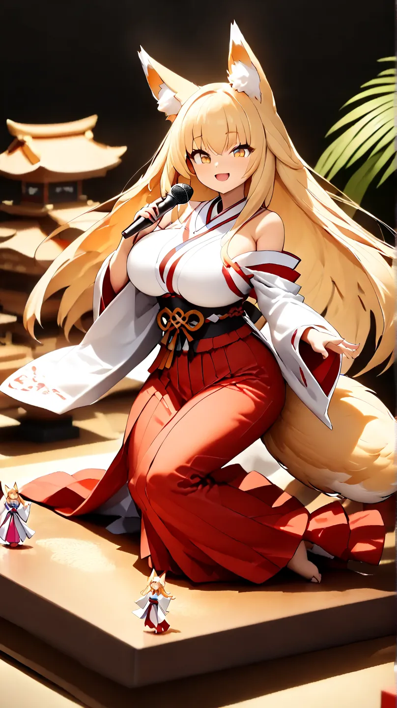 (  masterpiece ,   Highest quality :1.2), ((( 1 Anime Girl))) , (((alone))),   expressive eyes , Fox&#39; s Tail, ((( long blonde hair))). (((  straight hair ))), Mature Woman, mature woman, (smile), (((  with golden eyes ))), (((標準的なShrine maidenの衣装))), (...