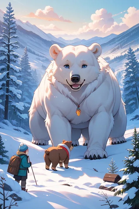 The white fluffy bear is the leader、Fluffy animals are in the same group、The scene where you embark on an adventure