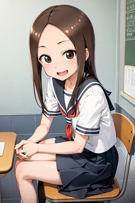 (Takagi)
upper body： sailor suit
lower body：
 subject size ： girl　Baby Face　 Raccoon Face 　 body type　
background：school classroom
Time ：daytime
expression ： smile
Posture ： sit on a chair
others： high school student