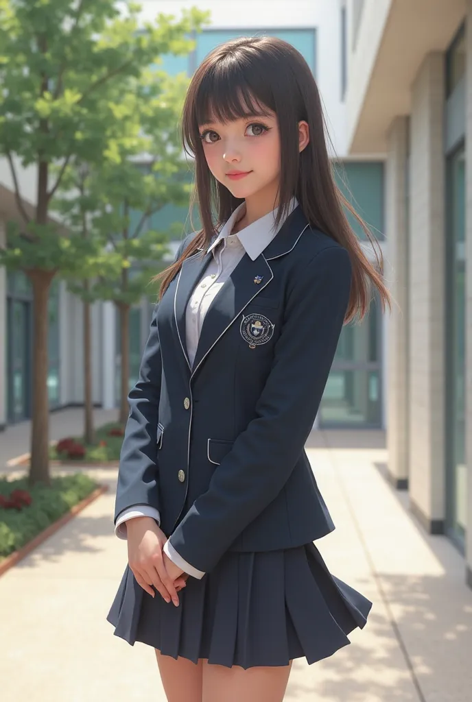 Create a feminine school uniform with logo and skirt 