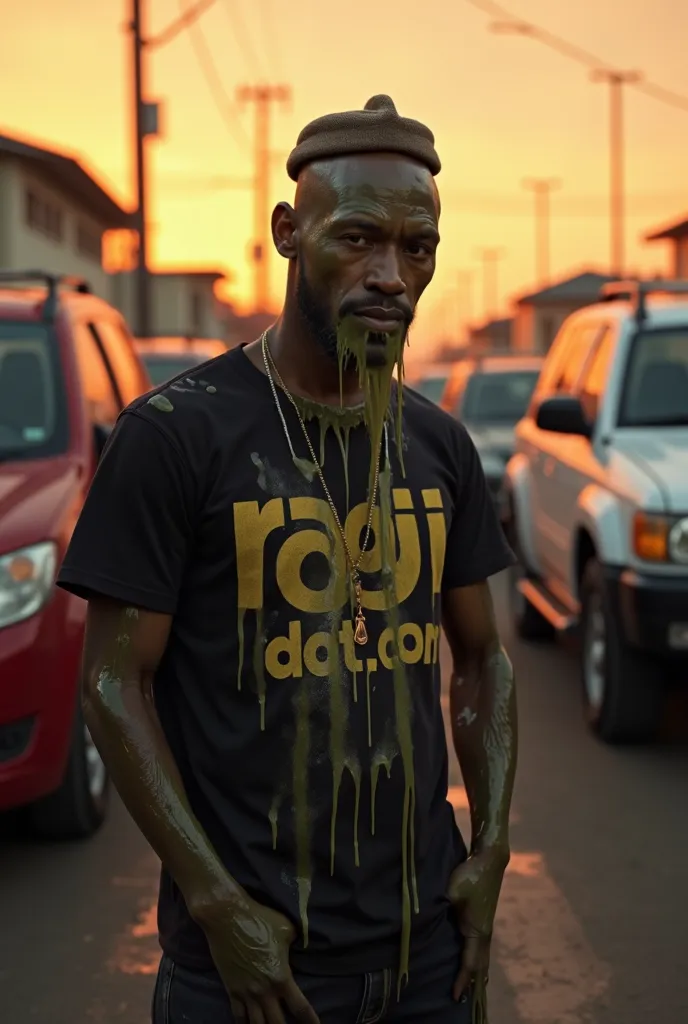 a slimed papua new guinean man wearing a black RAGII DOT COM T shirt Beret, 