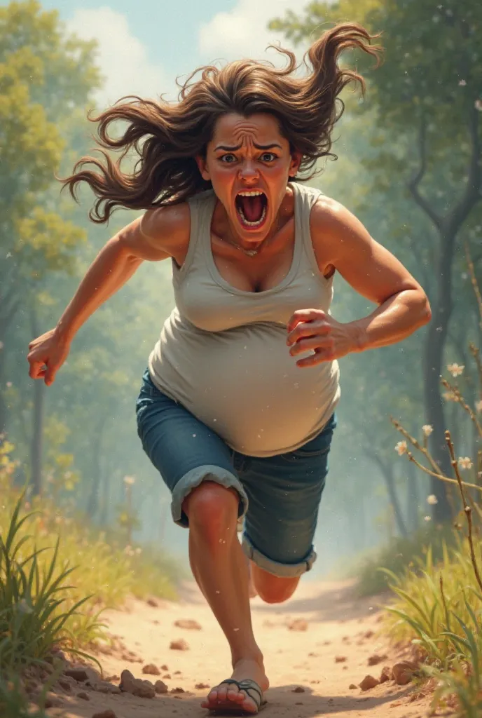  pregnant woman , Animation ,running,Having a hard time,The one who held the boat with his hand,Screaming ,fully shrunk