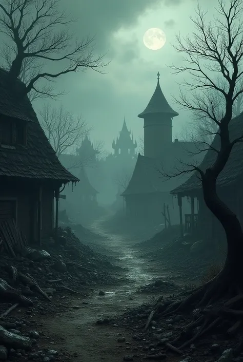 A village that has been destroyed by monsters of darkness 