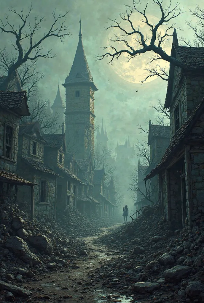 A village that has been destroyed by monsters of darkness 