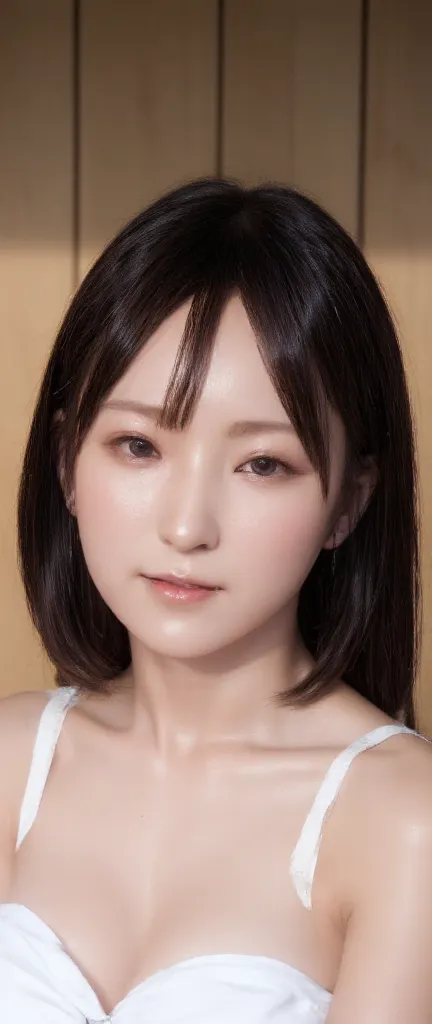 Super realistic photo of a 20-year-old Japanese woman with a pure and elegant appearance。Her skin is clear and radiant、has a natural texture down to the details。The soft, natural lighting enhances her delicate facial features。She has big deep brown eyes an...