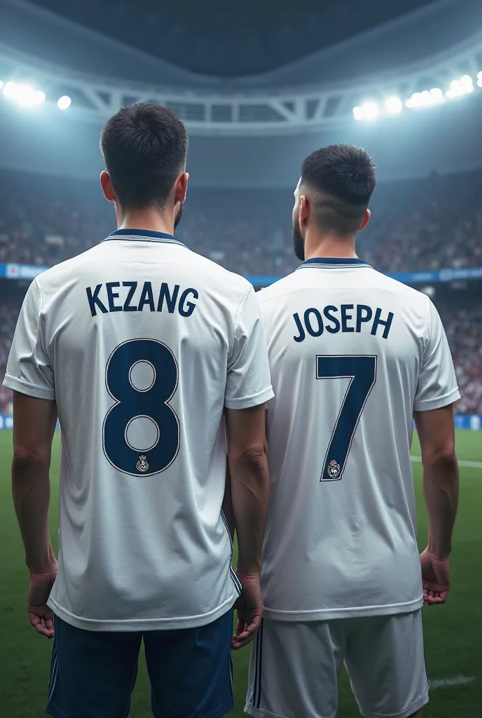 Create 2 Real Madrid jersey written kezang and Joseph jersey number 8 and 7 