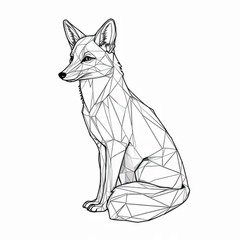 vector illustration, black and white line drawing of a geometric abstract fox, precise angular and curved lines, smooth and clean outlines, absolutely no shading, no gradients, no textures, only pure vector line work, minimalistic and modern design, isolat...