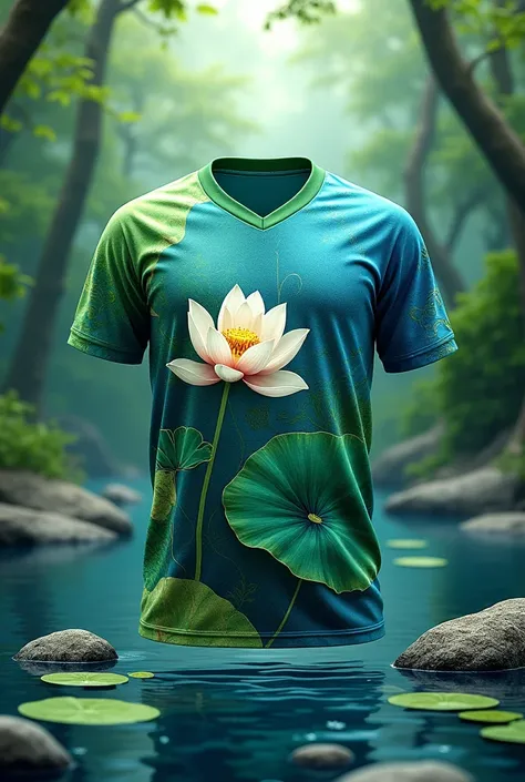 green and blue jersey design with lotus flower, nature style background