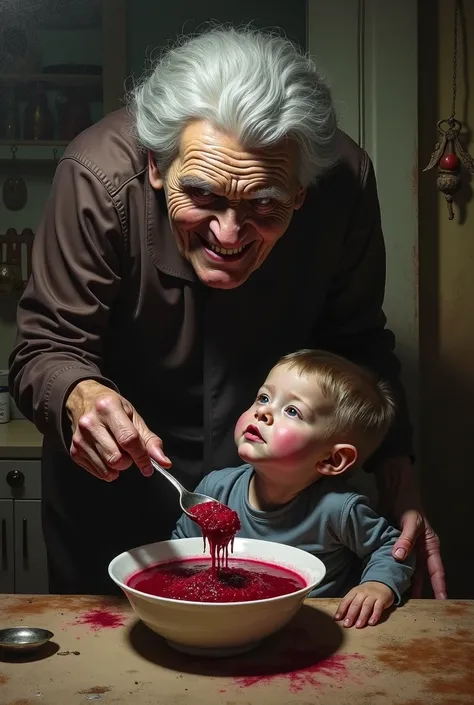 Evil Grandma makes you eat borsch hyperrealism 