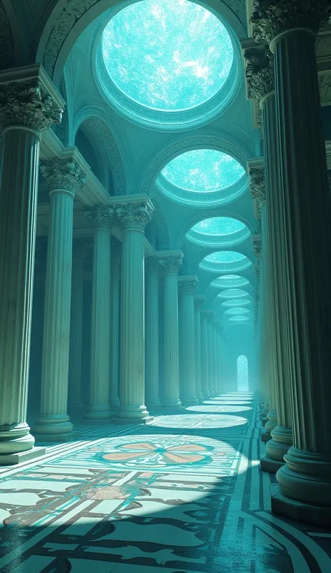 captivating digital artwork depicts a breathtaking, fantastical interior space that exudes a profound sense of grandeur and wonder. The architecture is a stunning fusion of classical and otherworldly elements, with towering, ornate columns, intricate carve...