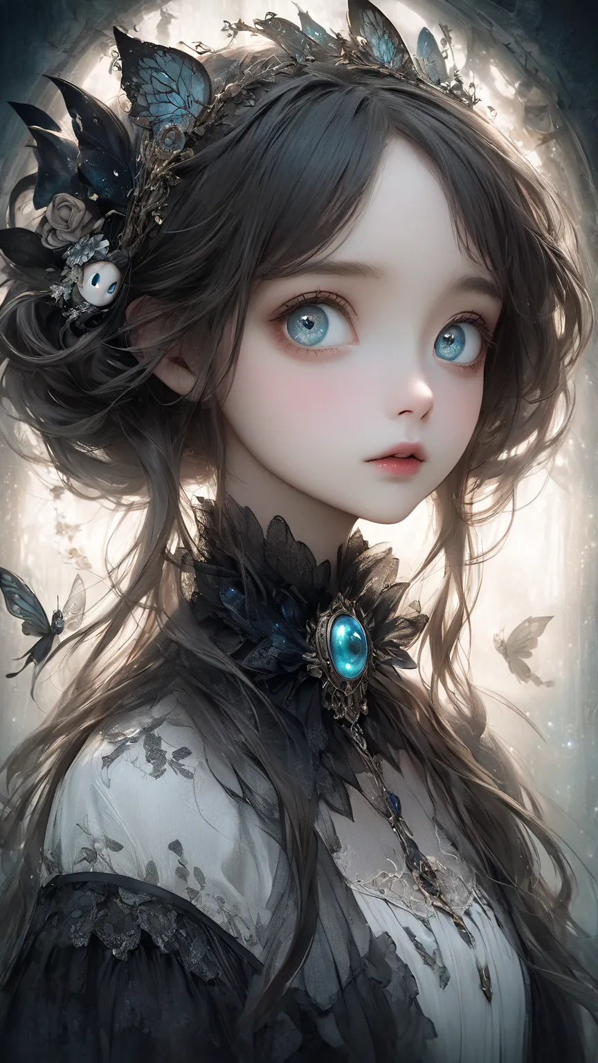 High Quality Textures { x} Details Beautiful and Delicate Eyes、Hi-Res、Top Quality、 girls on the left、 Tim Burton Style、