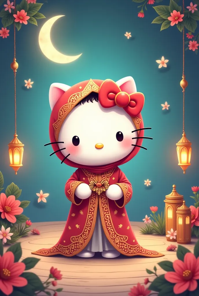 Cartoon edit of hello kitty with ramadan theme