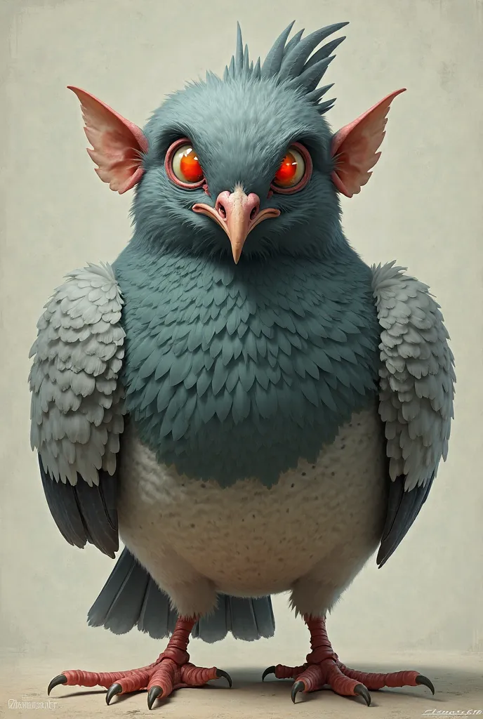 generate a pigeon with a malpa face with red eyes 