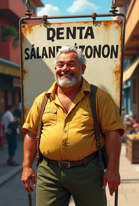 Don Ramon character with a sign that says see you on the street in Spanish