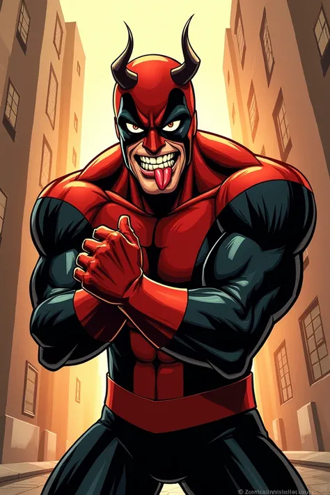 Can you create an image of invincible (mark grayson) on some freaky shi with his face having his tounge out like he trynna fuck and him rubbing his hands together?