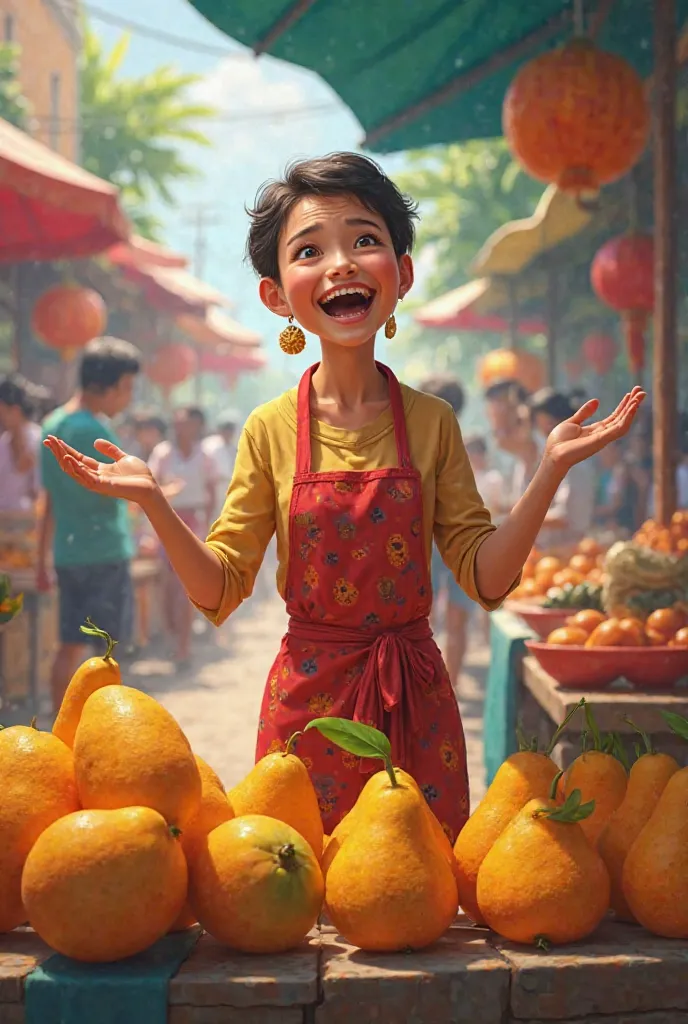 Ms. Linh sells funny mangoes