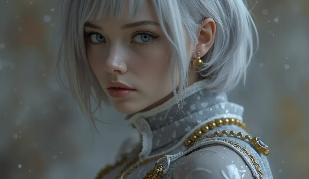 (ultra real), (figure), (High resolution), (8K), (very detailed), (Best figure), (detailed and beautiful eyes), (highest quality), (Super detailed),  (detailed face), Generate a highly realistic image Emma Frost, NSFW, half grey and half blue hair, short h...