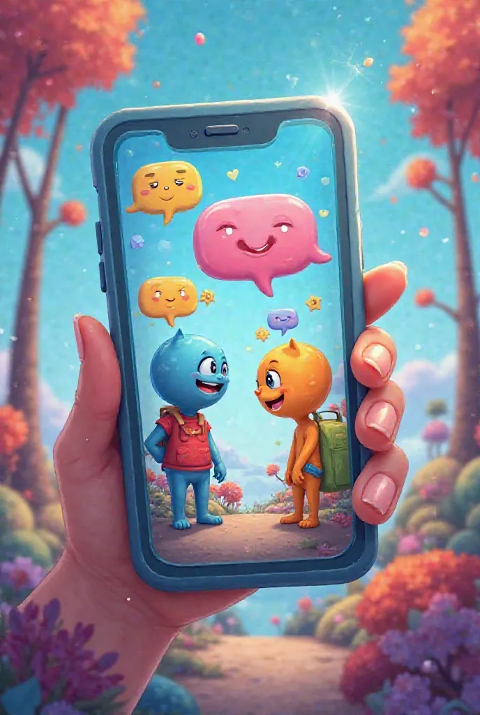 A phone with a playful GIF or emoji conversation