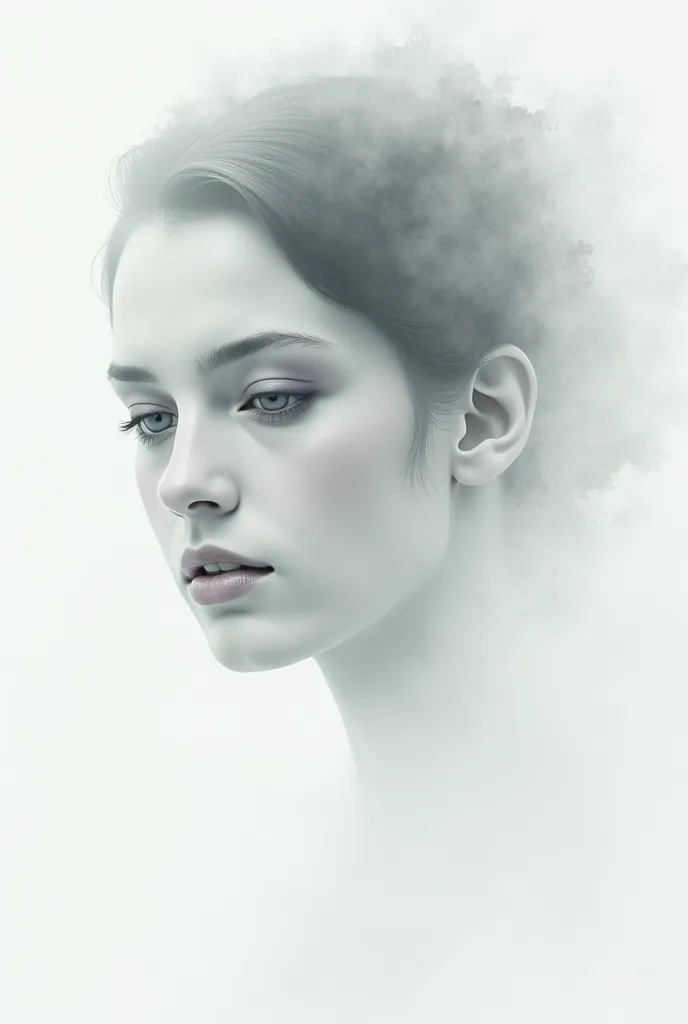 A misty, monochrome watercolor. Soft grays blend in a wet-on-wet style, creating a foggy, dreamlike face. Blurred edges and subtle tonal shifts evoke a calm, ethereal atmosphere. Serene and smooth.