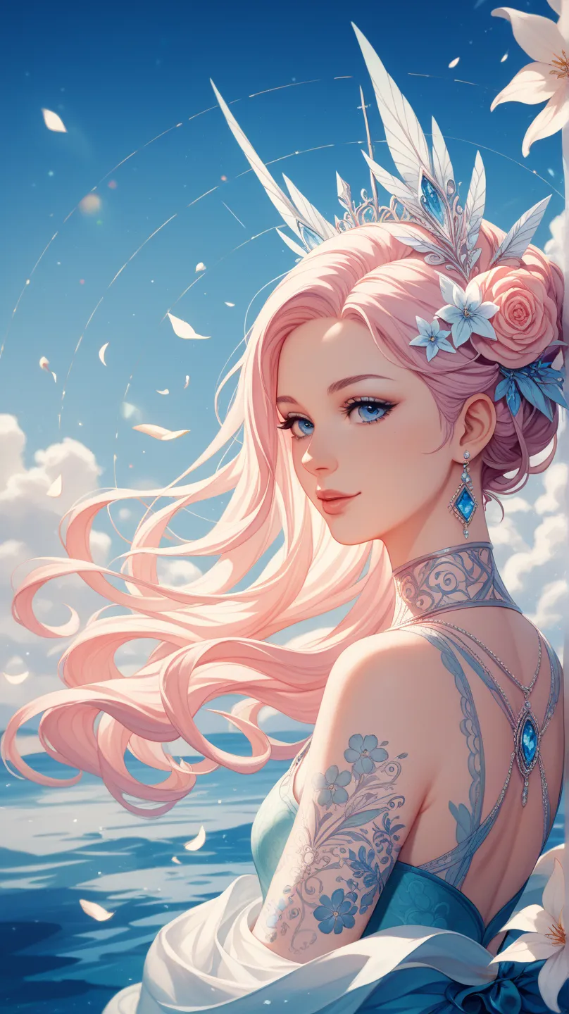 Create a stunning anime-style character set against a soothing, harmonious color palette, perfect for mobile wallpaper in a vertical composition. They wear flowing, intricately detailed robes with subtle metallic or floral accents, exuding an uplifting, in...