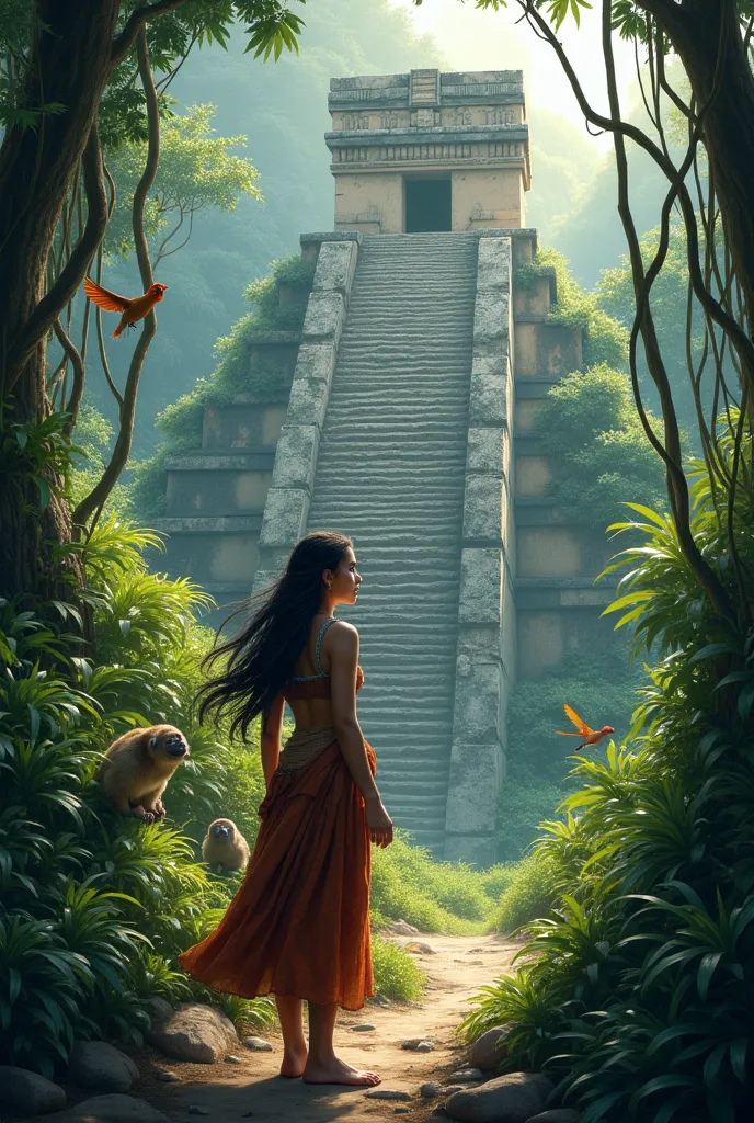 The brave princess is missing and let the background be like in the jungle with the Mayan pyramids