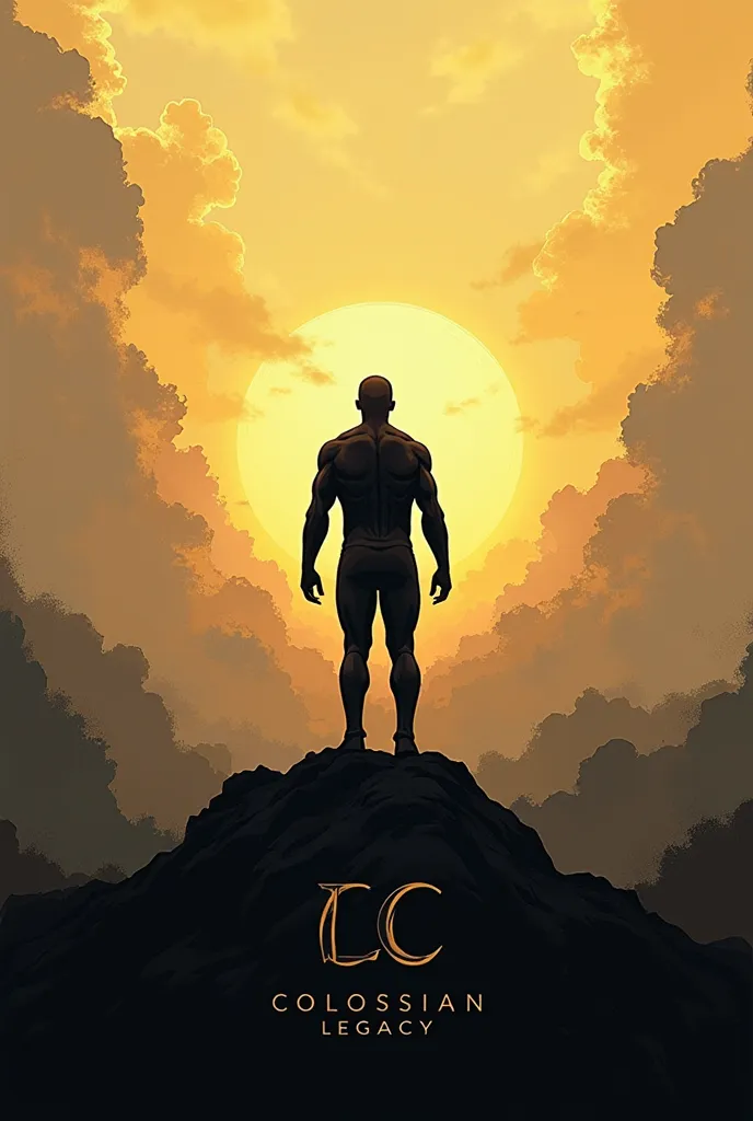 "An image that transmits greatness, strength and humility.  in the center, a symbol or figure that represents a giant, like an imposing human silhouette, but with simple and accessible features. In the background, a wide horizon, symbolizing vision and exp...