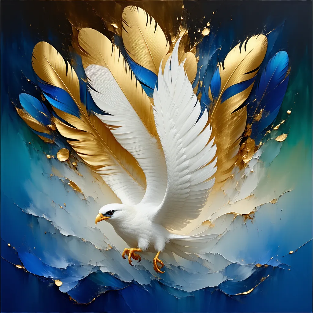 Thunderbird, majestic, photorealism, 4k, golden and azure feathers