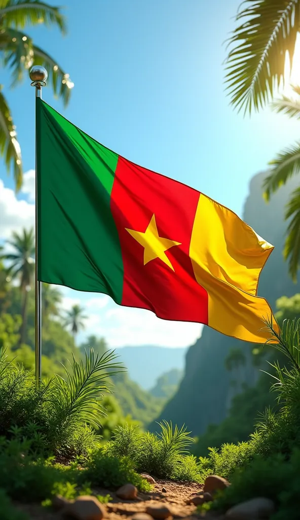 Tropical summer avec le drapeau rouge en haut, Green at the bottom with a golden yellow star in the middle of Burkina Faso, the country of honest men