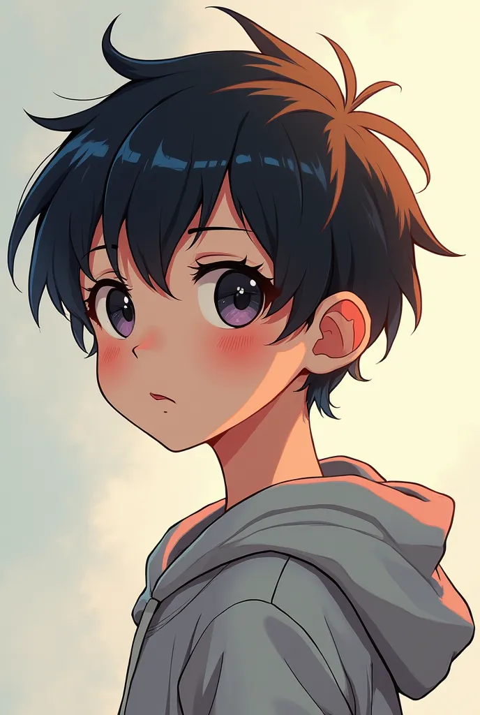  boy, Boy in anime style, design, with a pull-down hoodie.