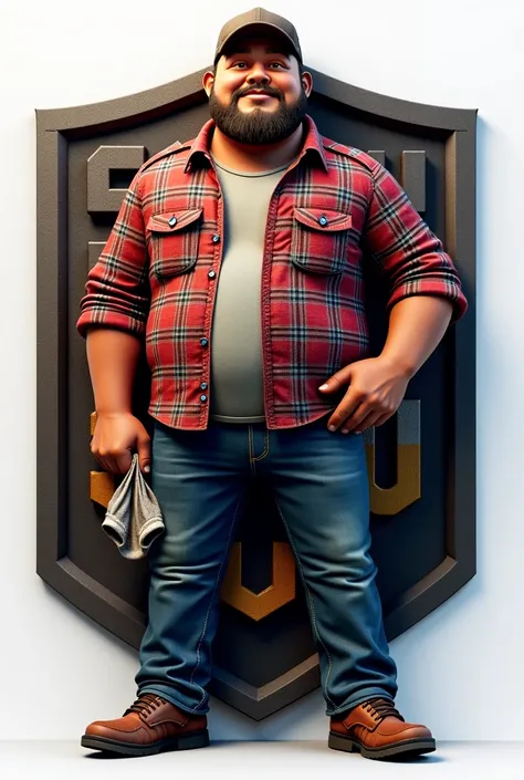 ((Masterpiece)), ((Ultra-detailed 3D logo design)), ((8K resolution)), ((Cinematic lighting)), ((Realistic textures)), BREAK — A **highly detailed 3D logo** for "SAGU BOY Cooldown", featuring a **young truck driver (25 years old, obesity grade II, tanned s...