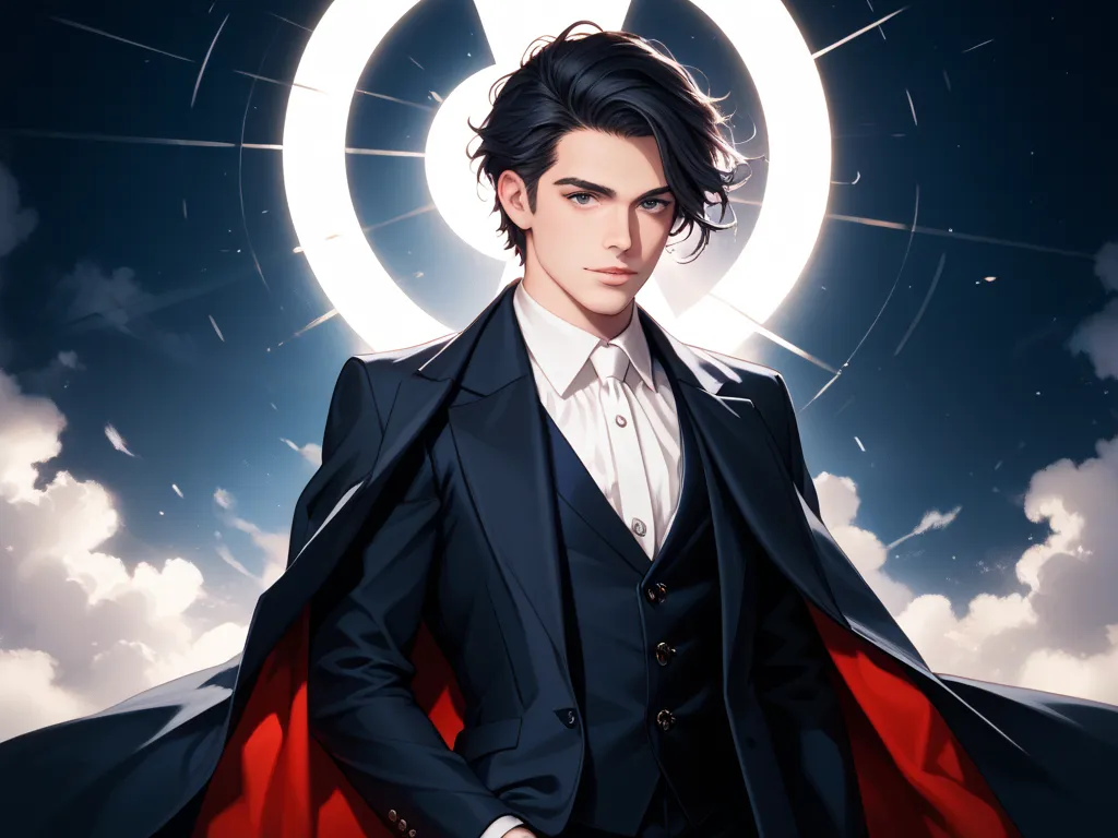 full body　 black hair　Black Eye　Long　 male　suit　 Long Coat 　Cane