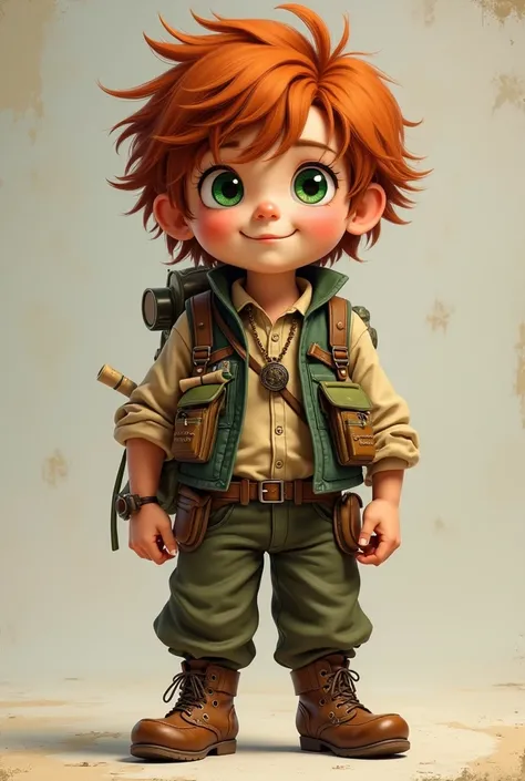  Height: 1,40m Appearance: Shaggy reddish-brown hair, bright green eyes, wears a vest full of pockets. She always carries a bunch of rolled up maps and an old compass hanging around her neck.. Chubby and realistic boy