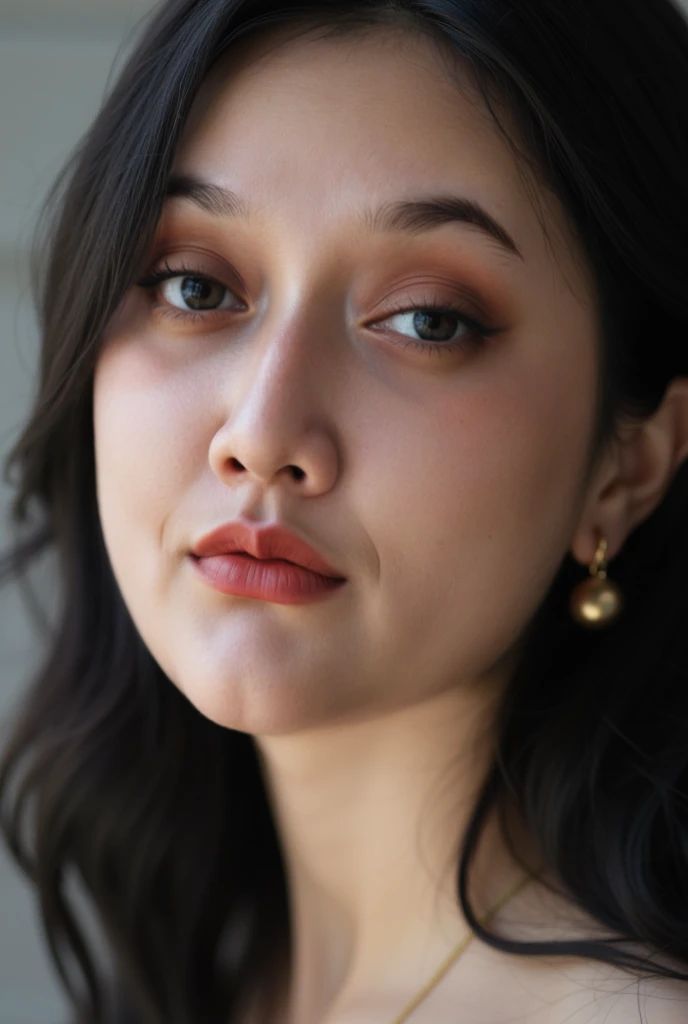 Close-up shot of the face of indonesian woman, a face looking up